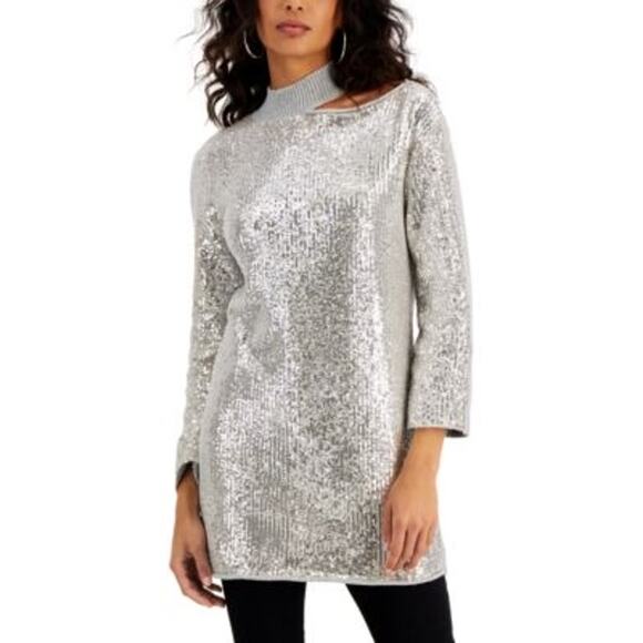 INC International Concepts Grey Sequin Tunic Sweater - XS - Picture 1 of 4